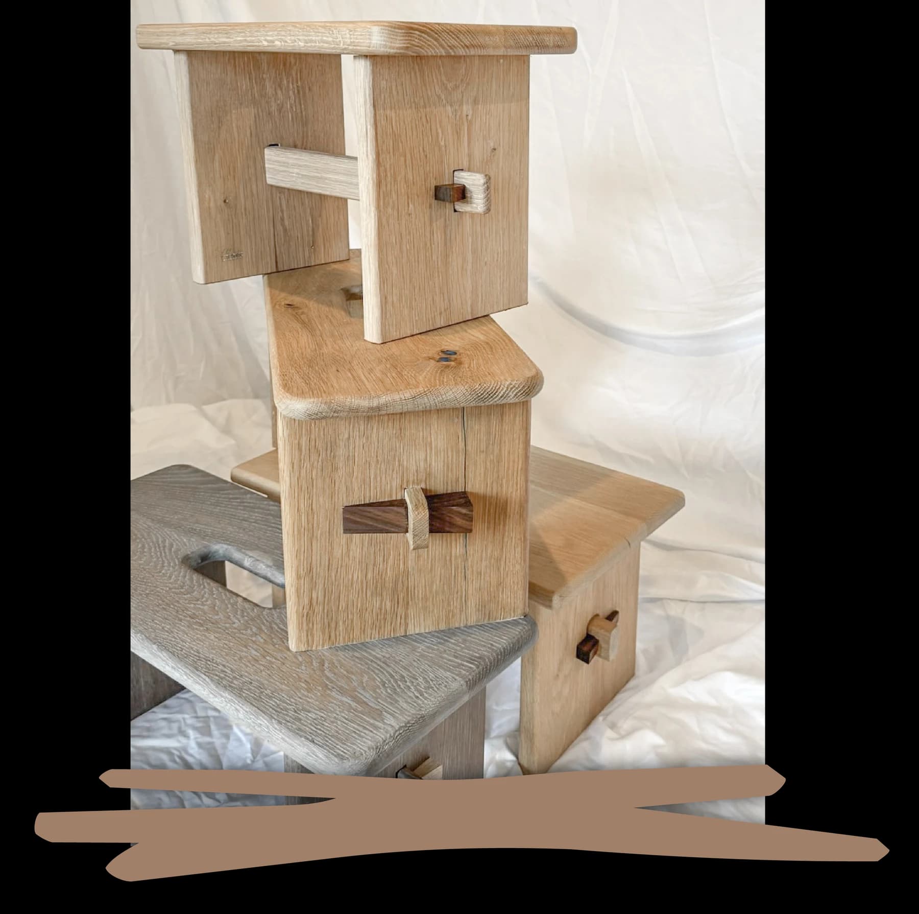 Solid wood foot stools with contrasting through-tenon joinery