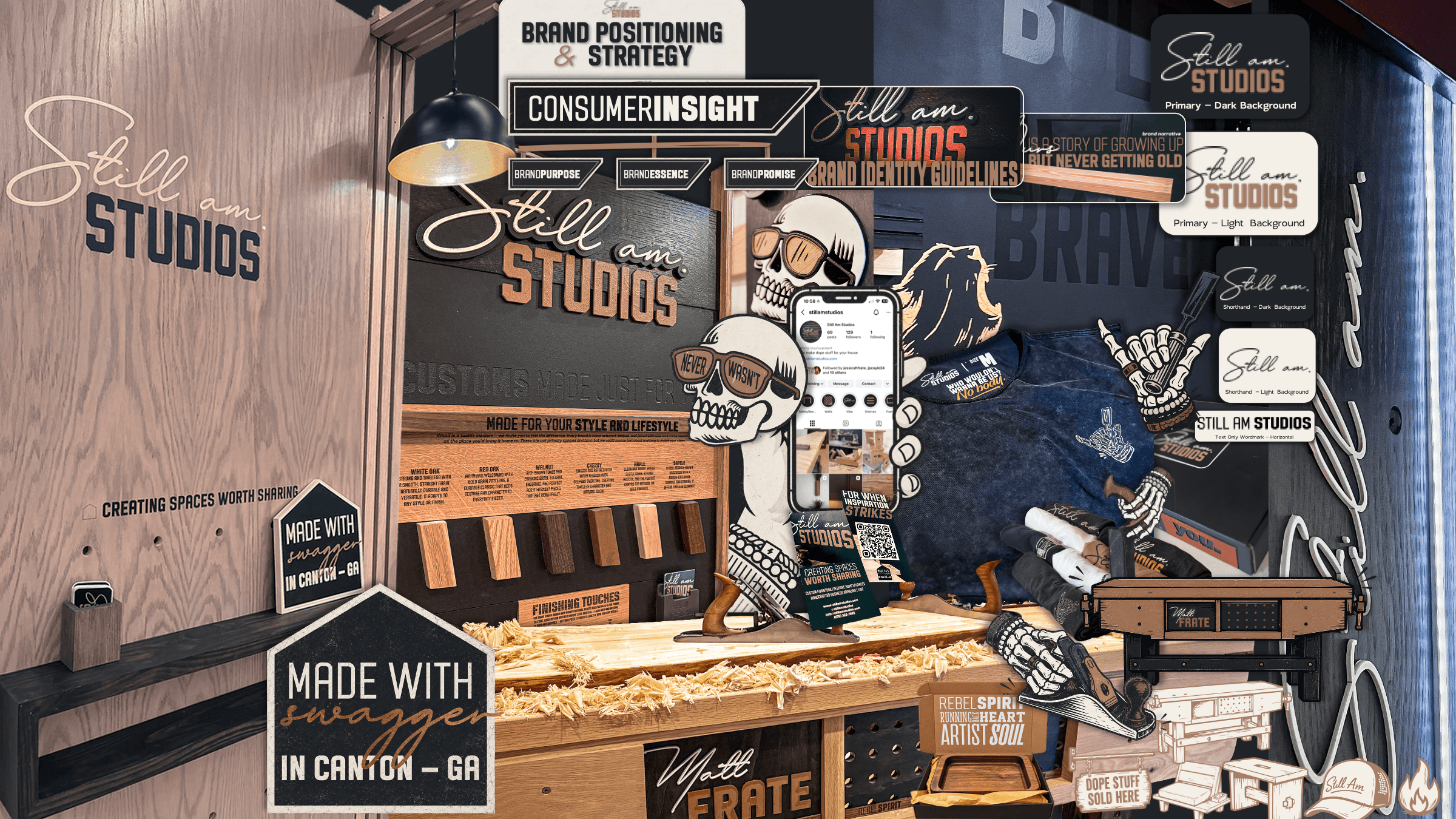 Still Am Studios brand system brought to life in the workshop