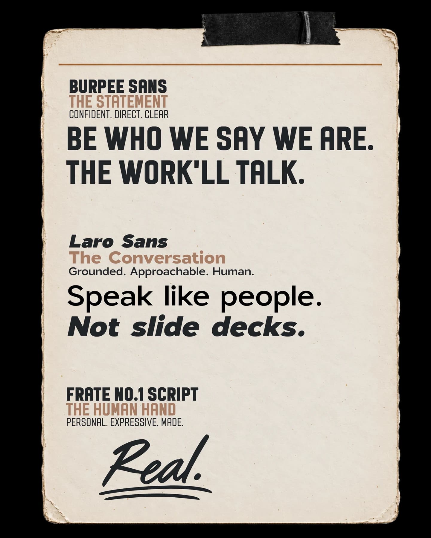Still Am Studios typography proof card